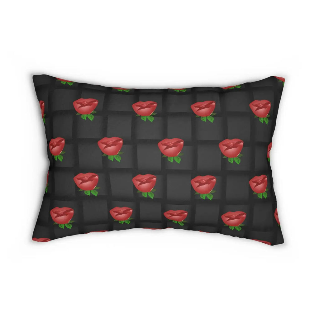 Roses Spun Polyester Lumbar Pillow - Black Weave Design - DipaliZ