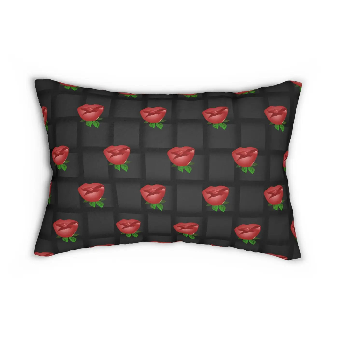 Roses Spun Polyester Lumbar Pillow - Black Weave Design - DipaliZ