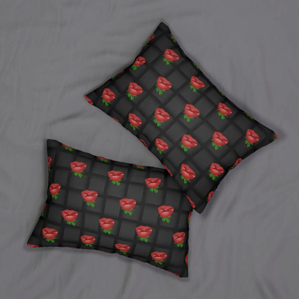 Roses Spun Polyester Lumbar Pillow - Black Weave Design - DipaliZ