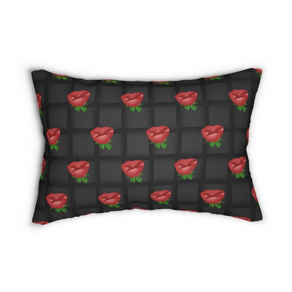 Roses Spun Polyester Lumbar Pillow - Black Weave Design - DipaliZ
