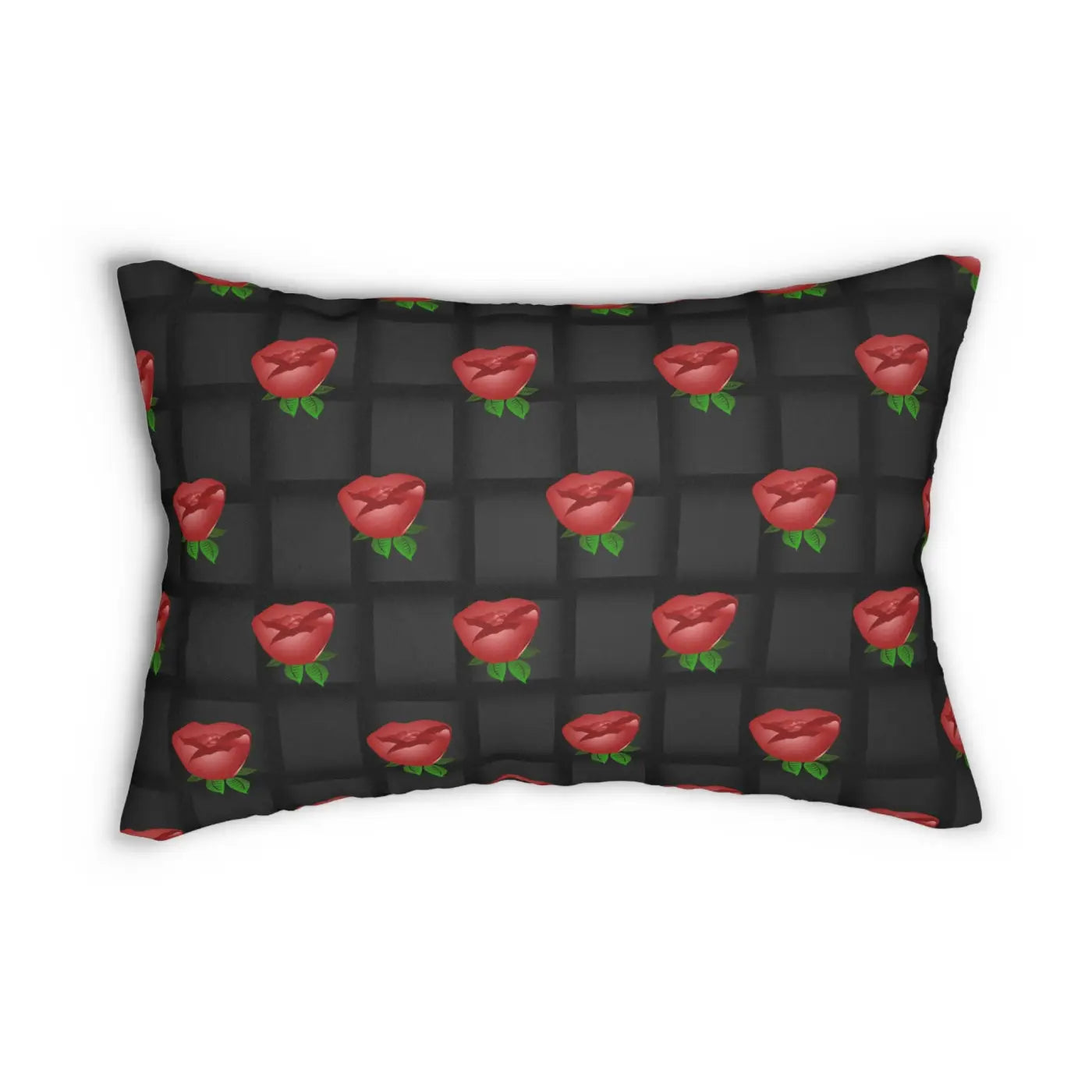 Roses Spun Polyester Lumbar Pillow - Black Weave Design - DipaliZ