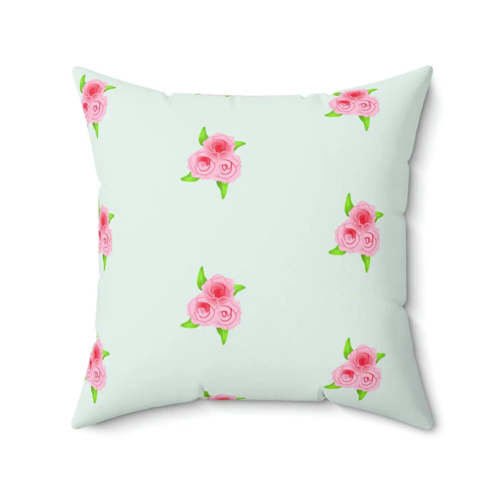 Polyester Square Pillow - Roses Print Mint Color - DipaliZ