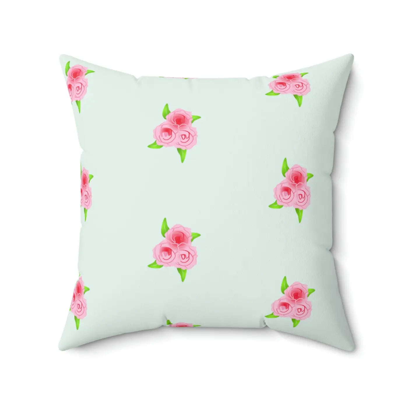 Polyester Square Pillow - Roses Print Mint Color - DipaliZ