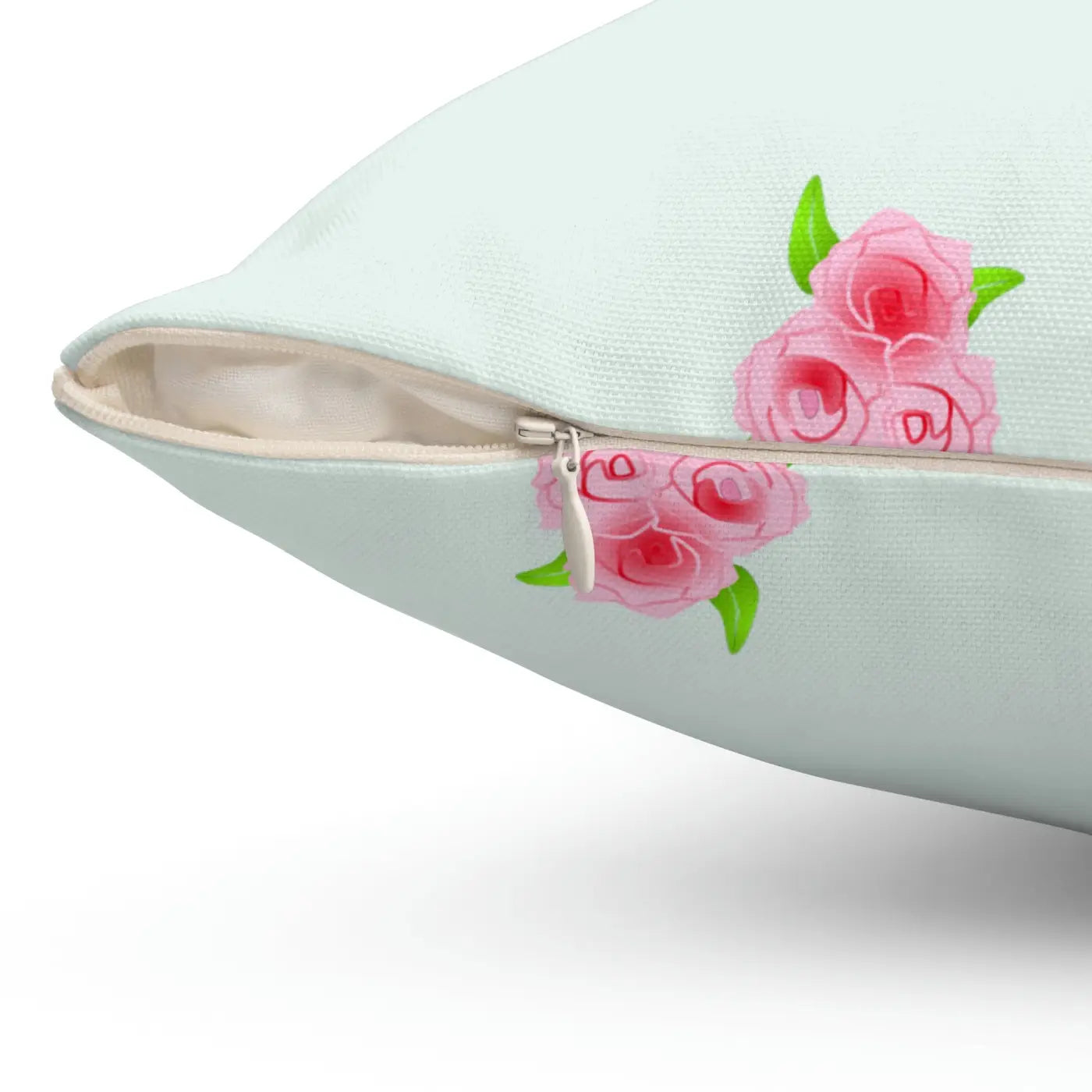 Polyester Square Pillow - Roses Print Mint Color - DipaliZ