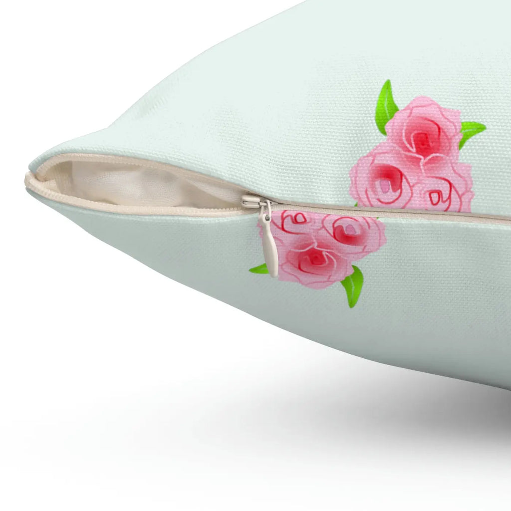 Polyester Square Pillow - Roses Print Mint Color - DipaliZ