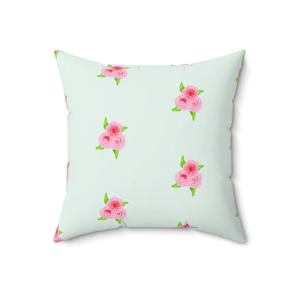 Polyester Square Pillow - Roses Print Mint Color - DipaliZ