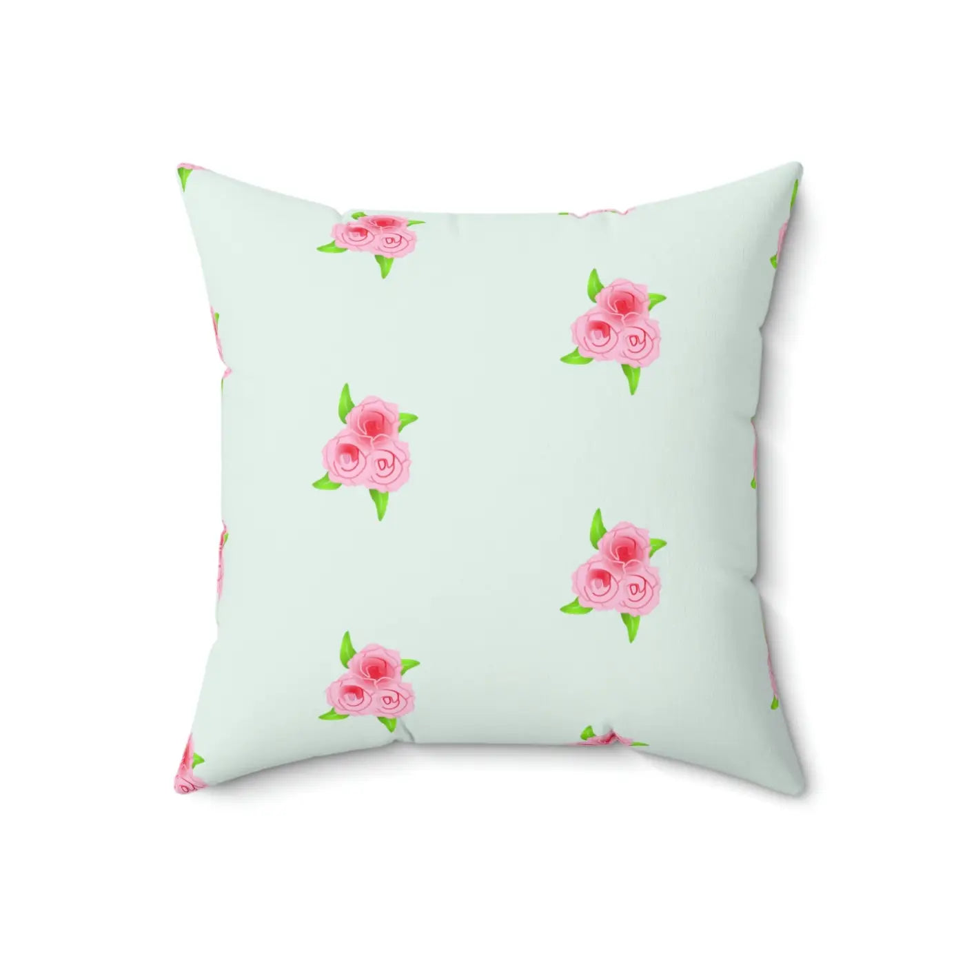 Polyester Square Pillow - Roses Print Mint Color - DipaliZ