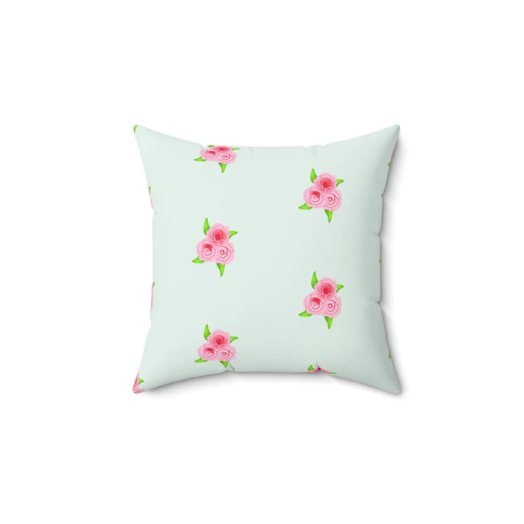 Polyester Square Pillow - Roses Print Mint Color - DipaliZ