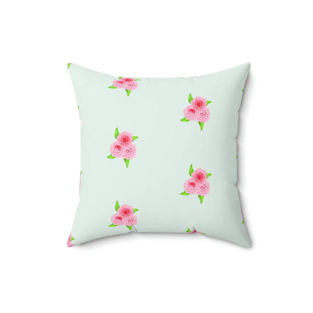 Polyester Square Pillow - Roses Print Mint Color - DipaliZ