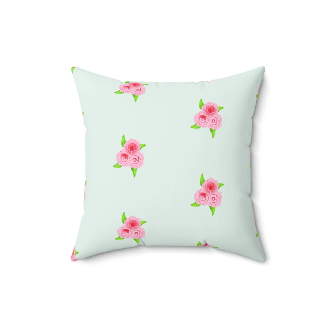 Polyester Square Pillow - Roses Print Mint Color - DipaliZ