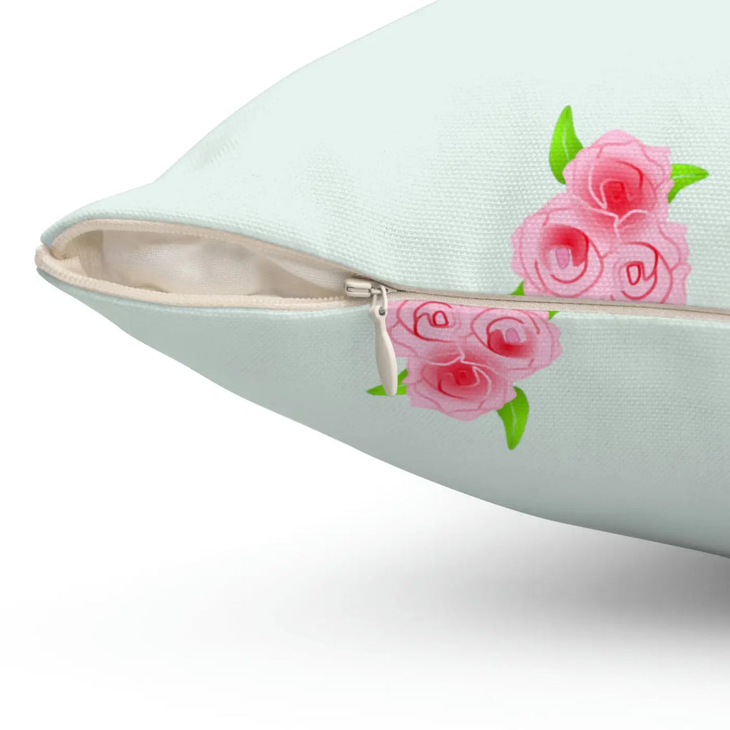 Polyester Square Pillow - Roses Print Mint Color - DipaliZ