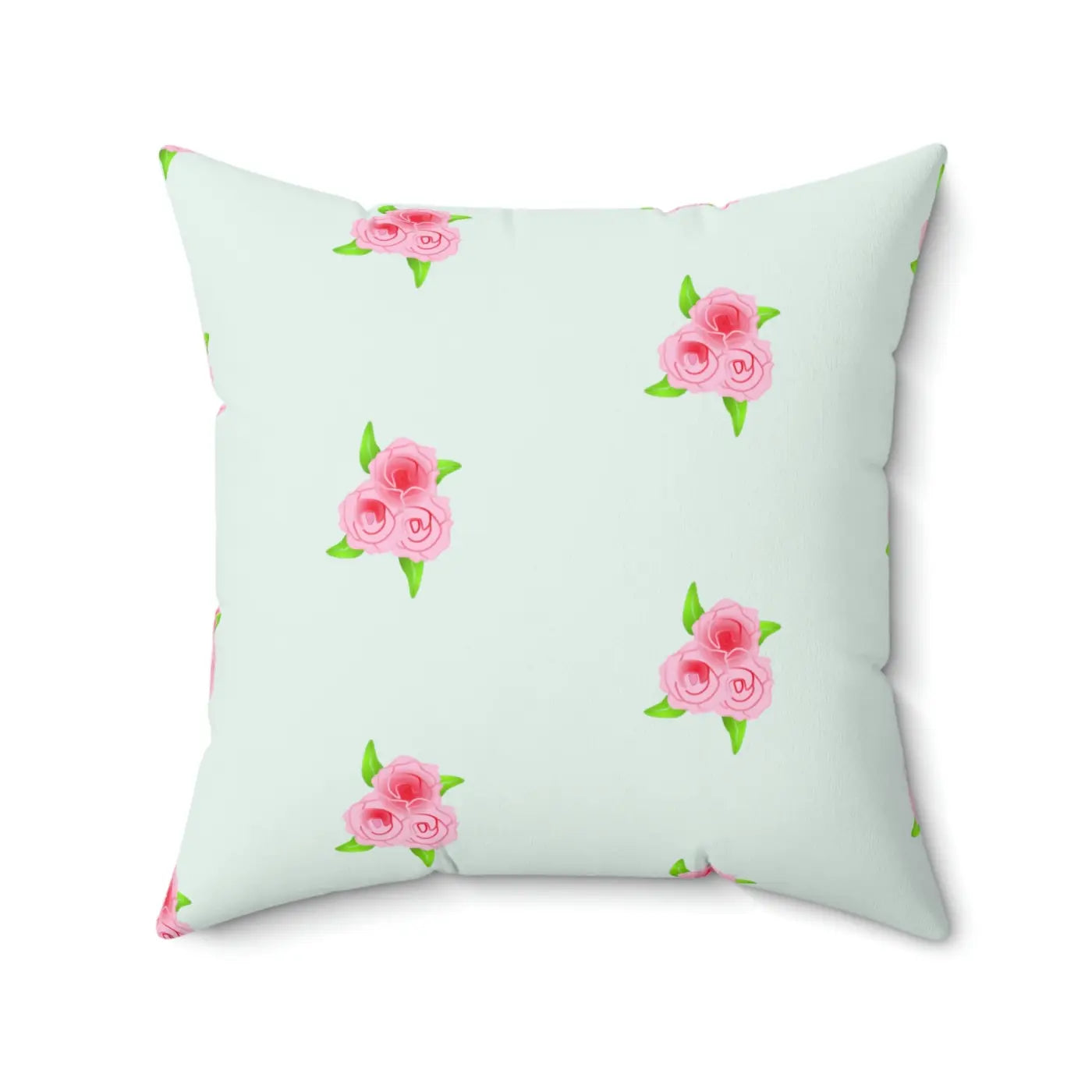 Polyester Square Pillow - Roses Print Mint Color - DipaliZ