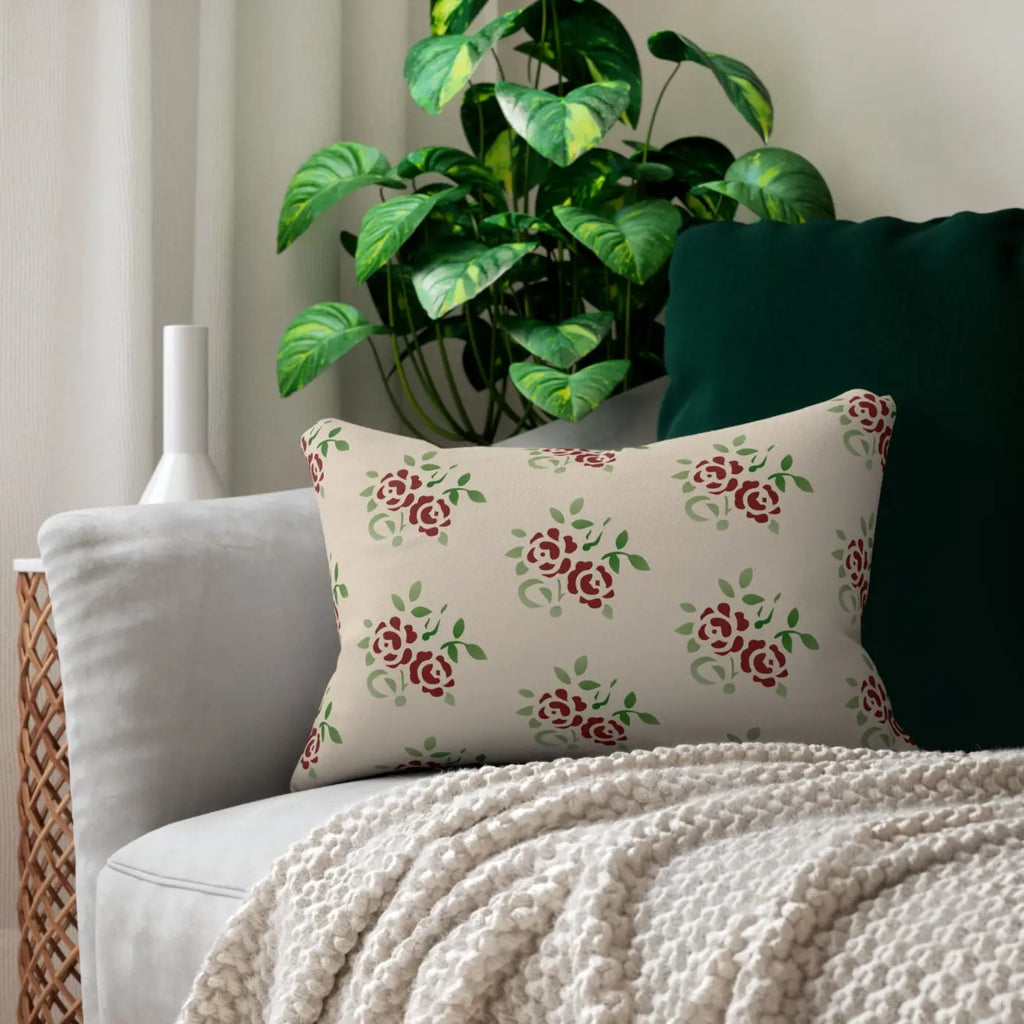 Spun Polyester Lumbar Pillow - Rose Design with Insert - DipaliZ