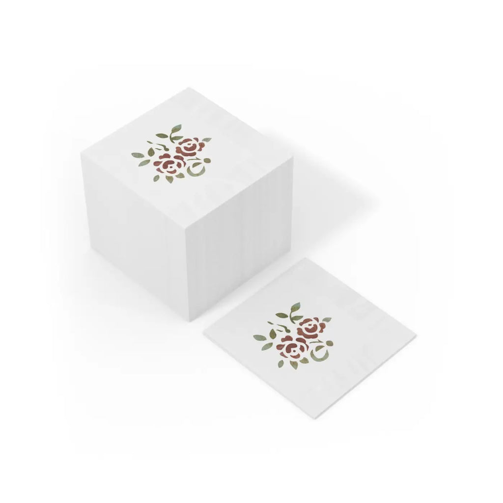 Roses, White Coined Napkins