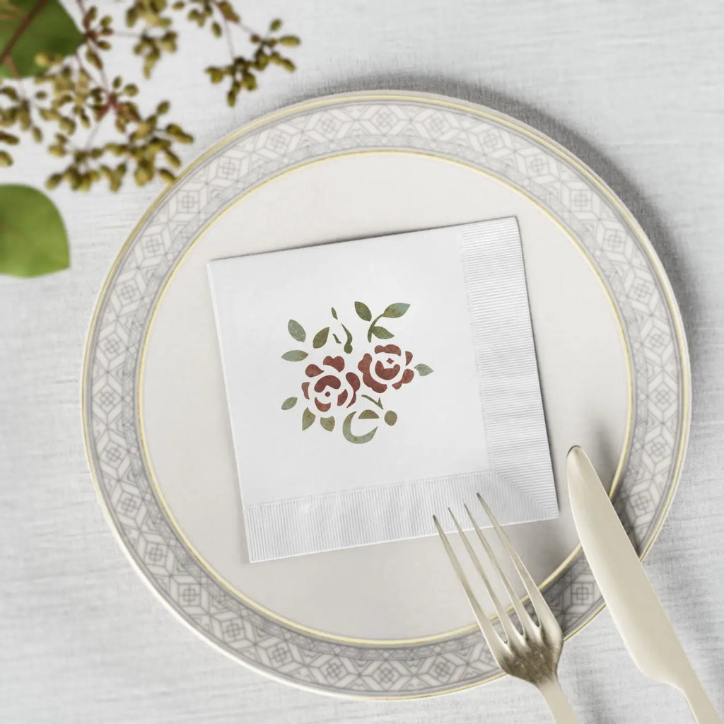 Roses, White Coined Napkins