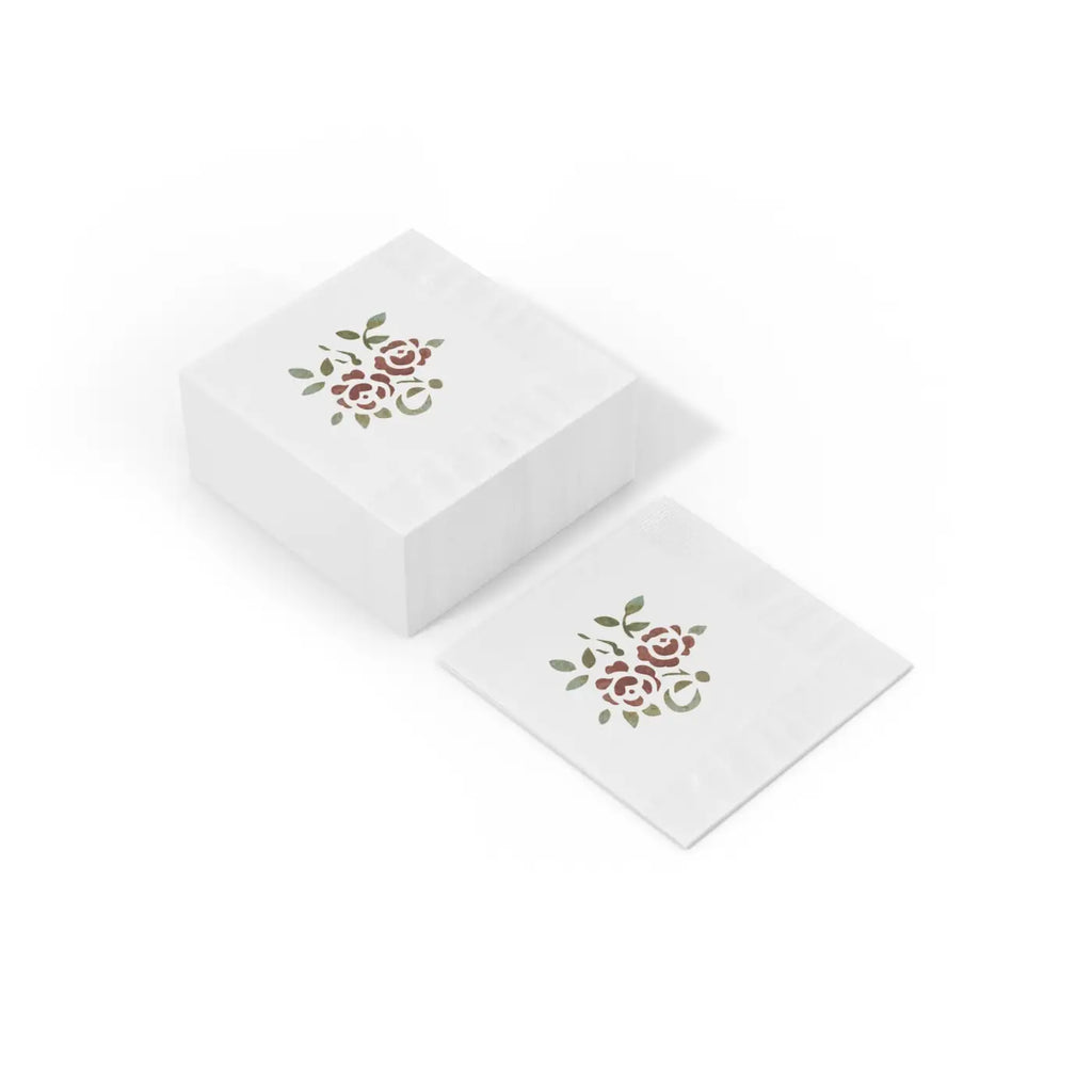 Roses, White Coined Napkins