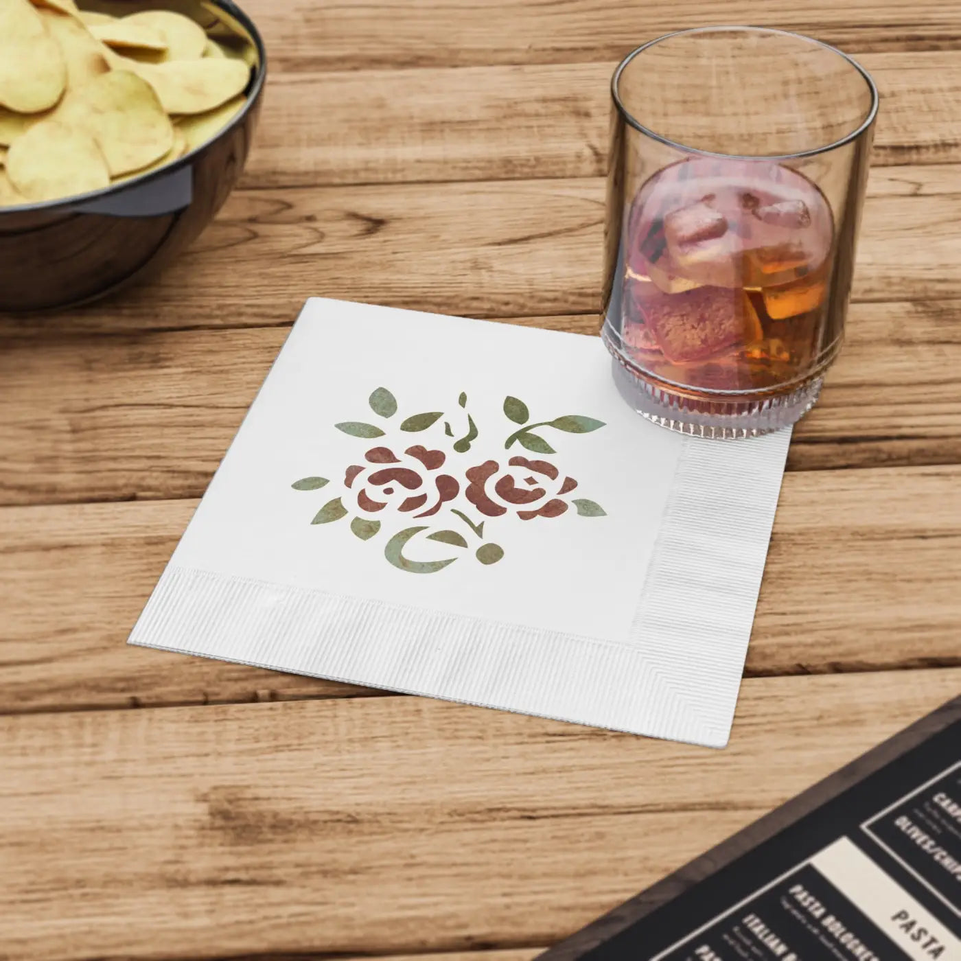 Roses, White Coined Napkins