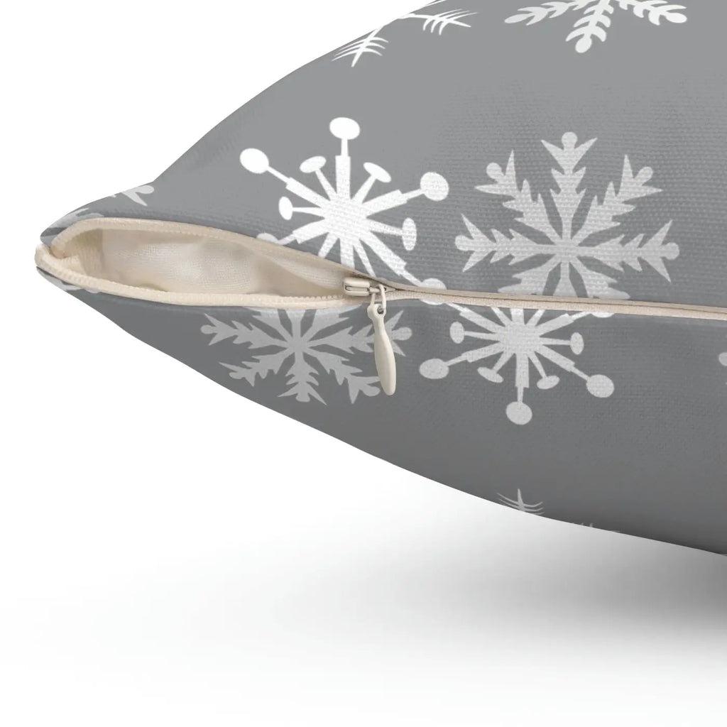 Sparkling Silver Snowflakes Polyester Square Pillow - Winter - DipaliZ