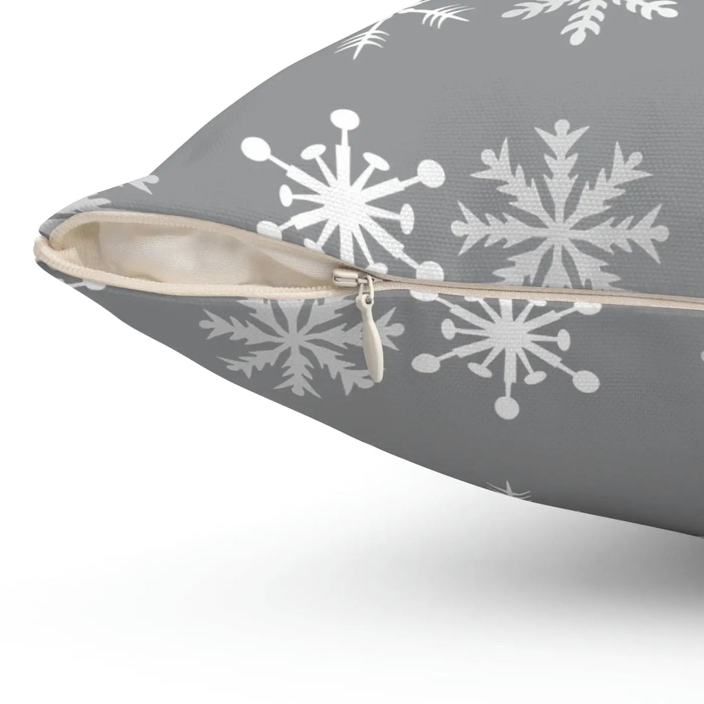Sparkling Silver Snowflakes Polyester Square Pillow - Winter - DipaliZ