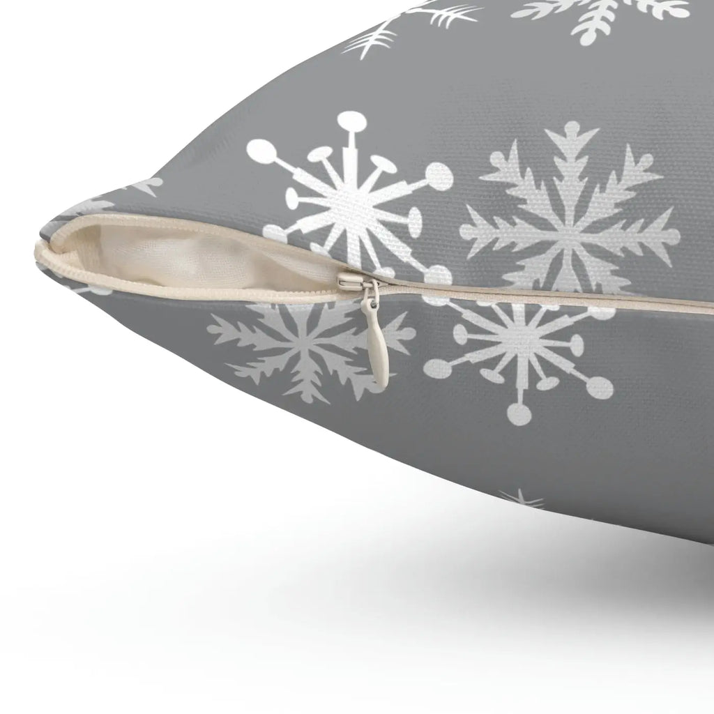 Sparkling Silver Snowflakes Polyester Square Pillow - Winter - DipaliZ