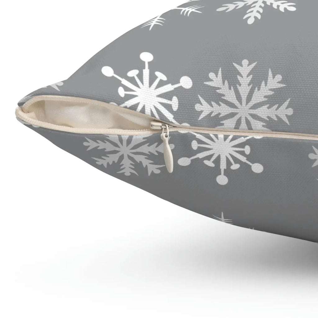 Sparkling Silver Snowflakes Polyester Square Pillow - Winter - DipaliZ