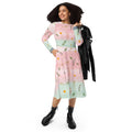 Pink and Green Floral Dress - Long Sleeve Midi Style - DipaliZ