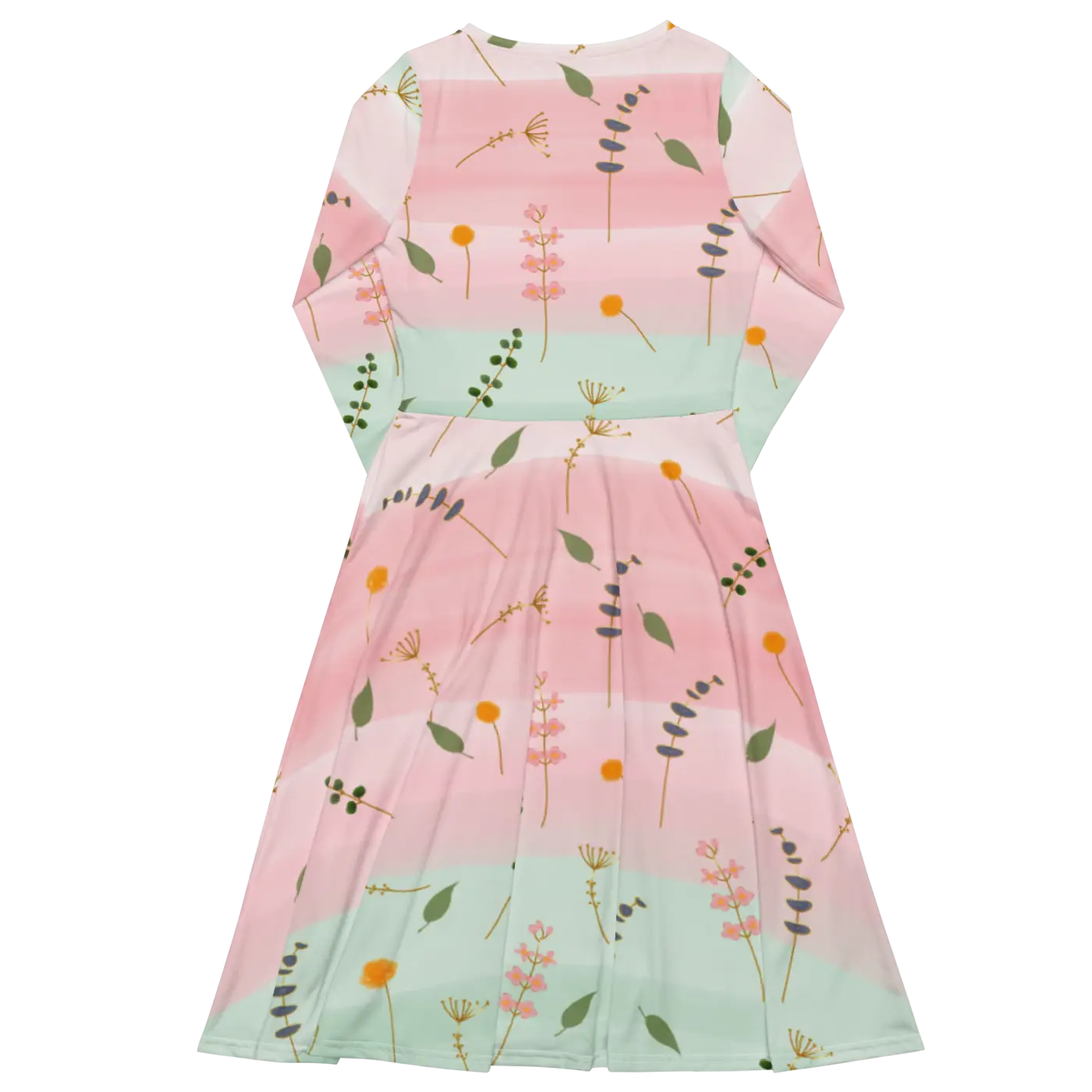Pink and Green Floral Dress - Long Sleeve Midi Style - DipaliZ