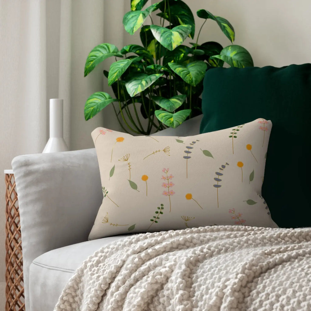 Floral Polyester Lumbar Pillow - Spun Polyester Design - DipaliZ