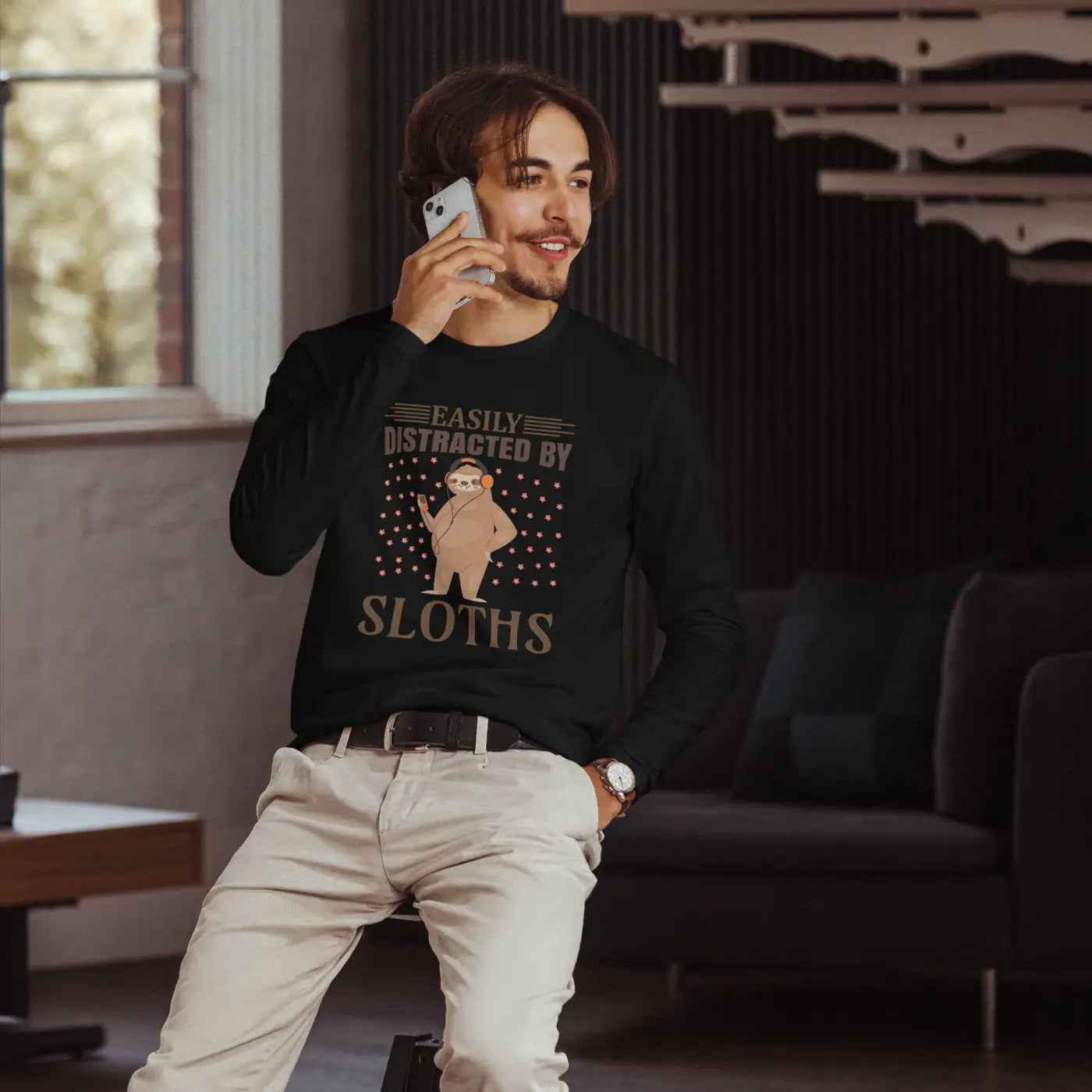 Long Sleeve Fitted Crew Tee - Sloth Lovers - DipaliZ