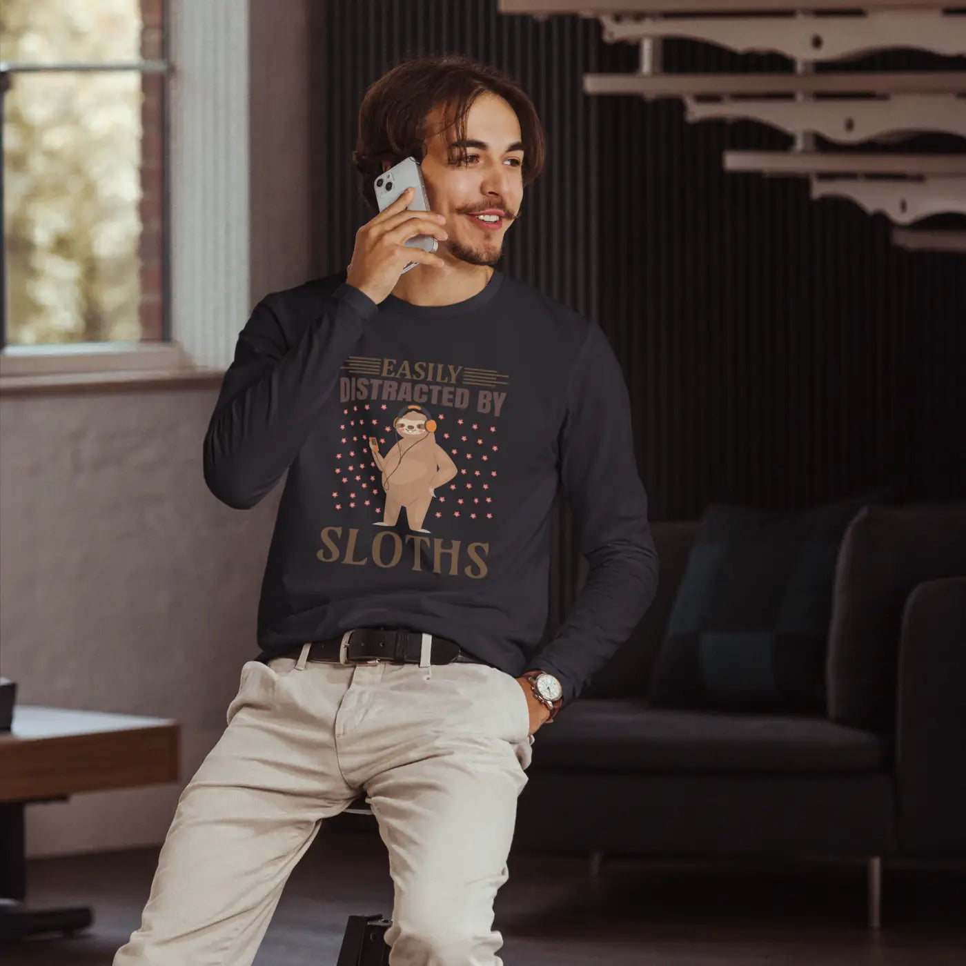 Long Sleeve Fitted Crew Tee - Sloth Lovers - DipaliZ