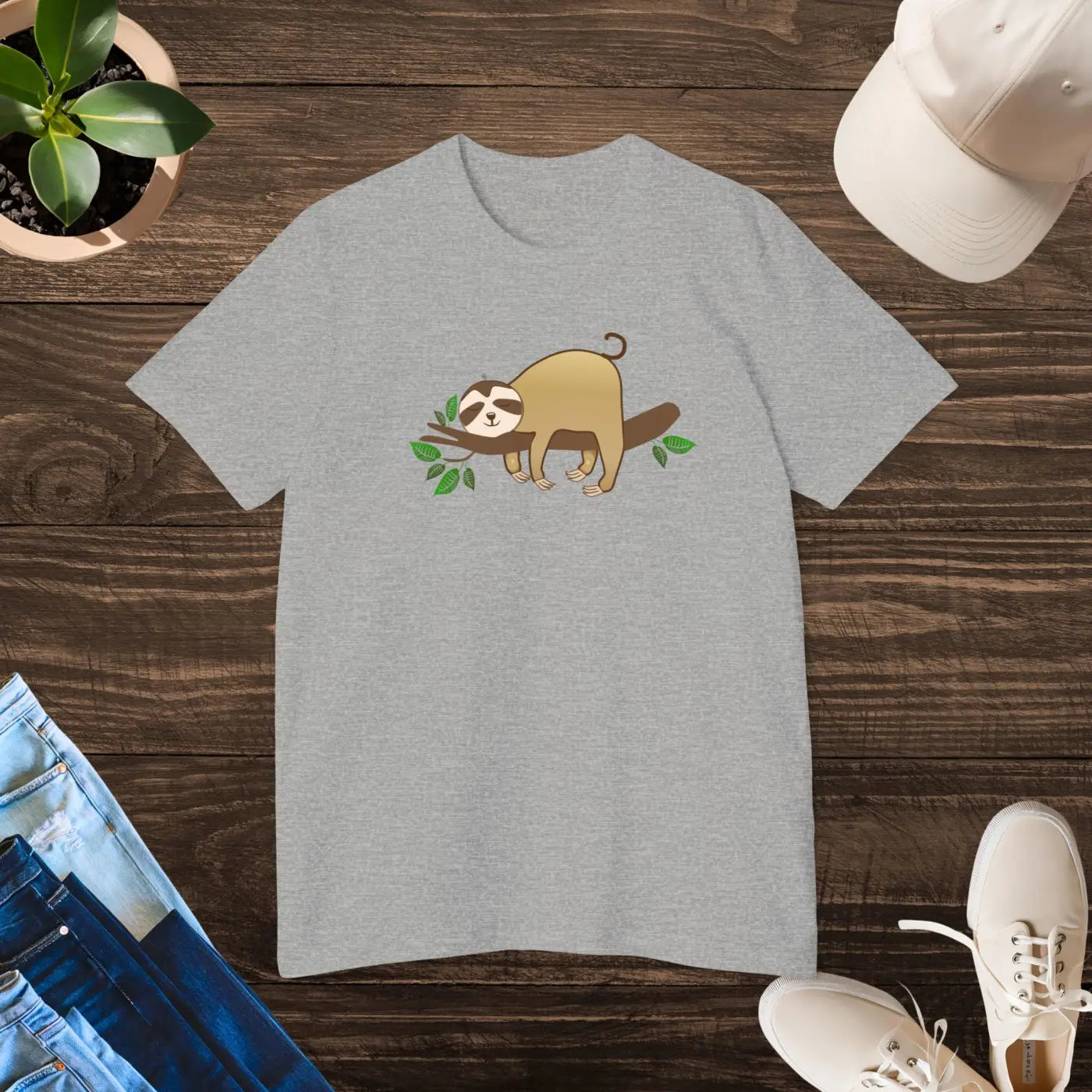 Unisex Deluxe T Shirt - Sloth Tree Branch Design - DipaliZ