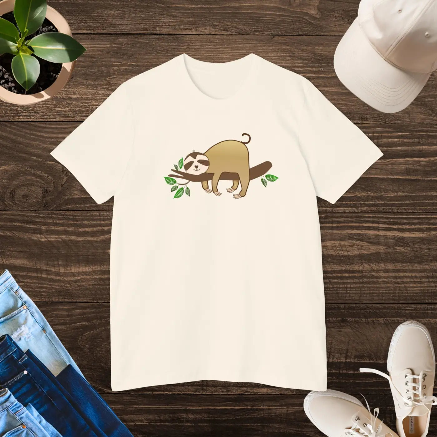 Unisex Deluxe T Shirt - Sloth Tree Branch Design - DipaliZ