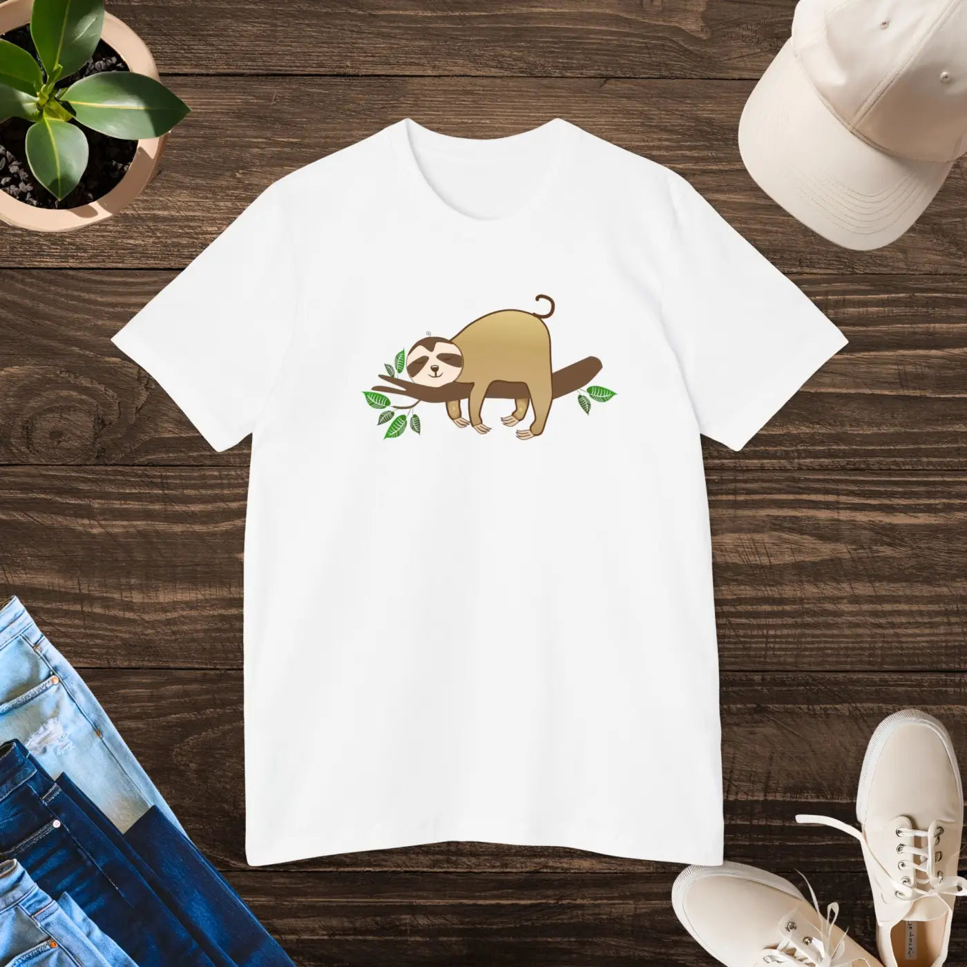Unisex Deluxe T Shirt - Sloth Tree Branch Design - DipaliZ