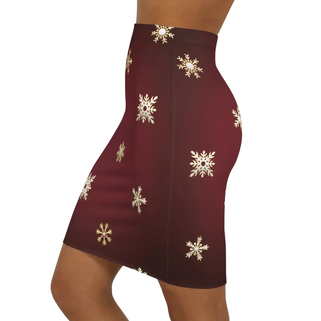 Snowflake Maroon Women's Mini Skirt - Stretch Comfort - DipaliZ