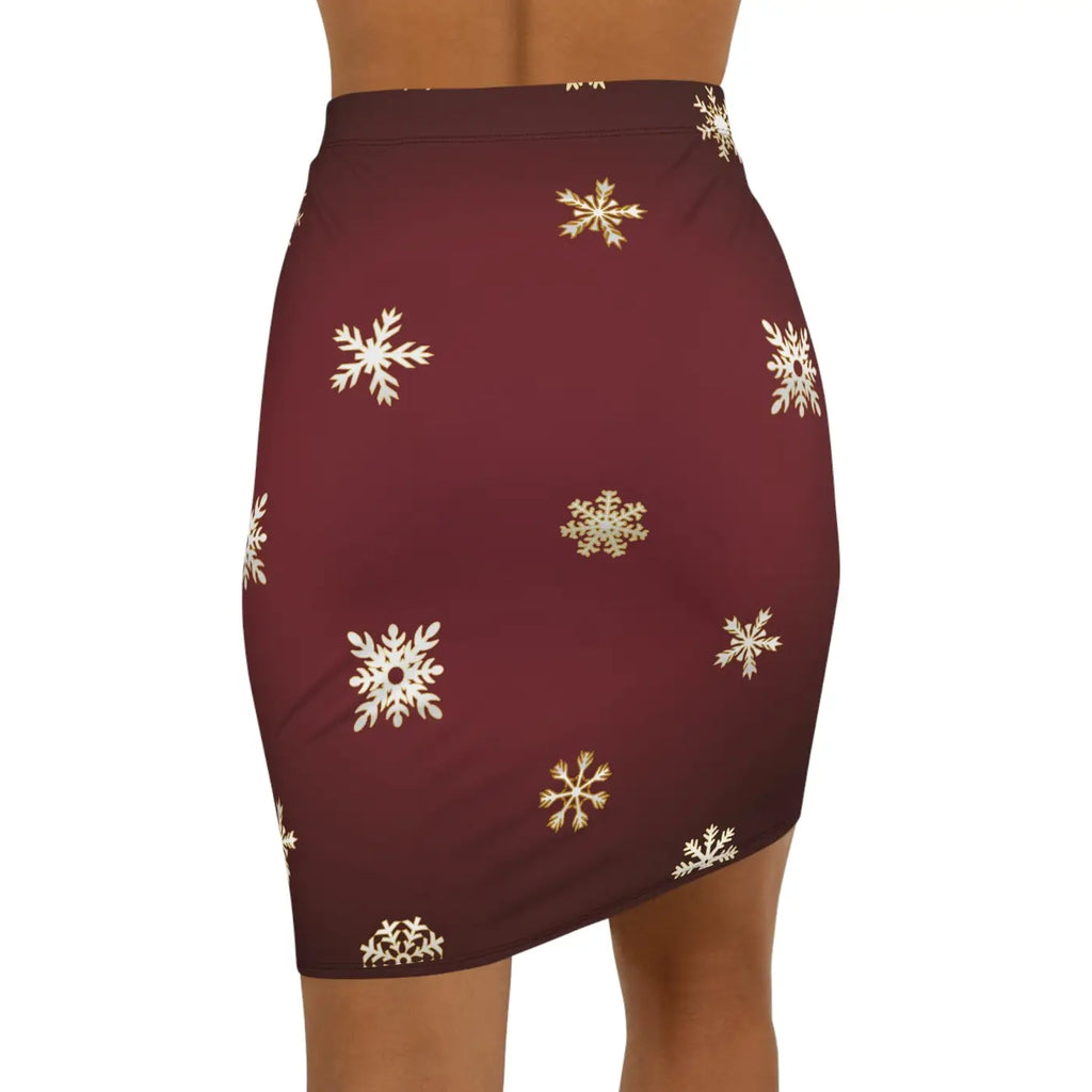 Snowflake Maroon Women's Mini Skirt - Stretch Comfort - DipaliZ