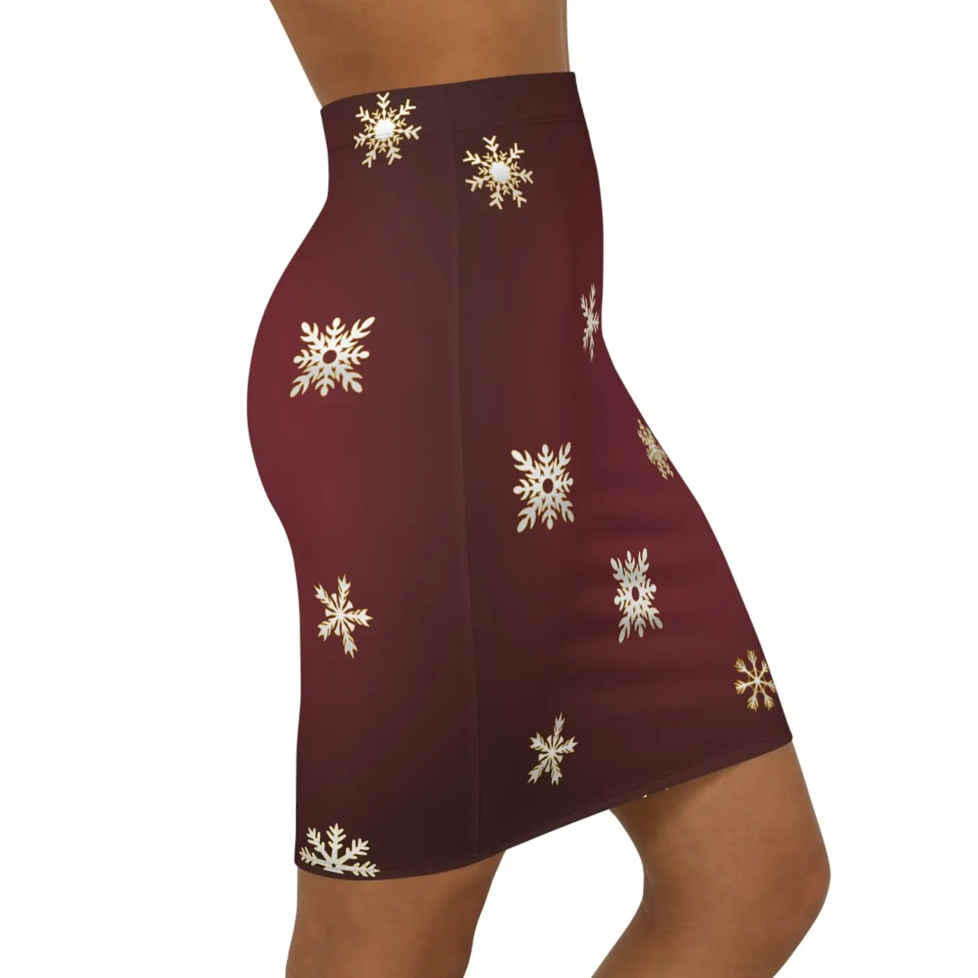 Snowflake Maroon Women's Mini Skirt - Stretch Comfort - DipaliZ