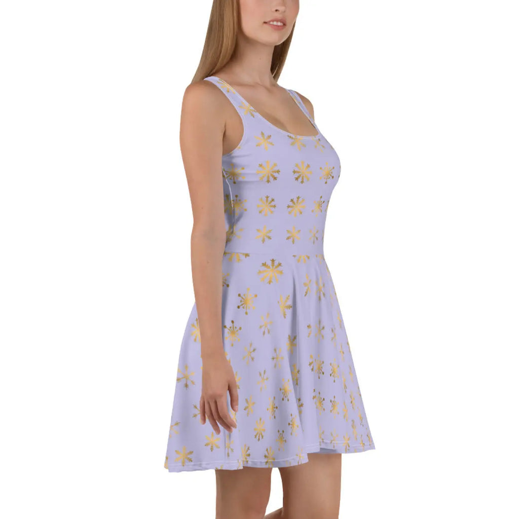 Snowflakes Purple Skater Dress - Flared Skirt Winter - DipaliZ
