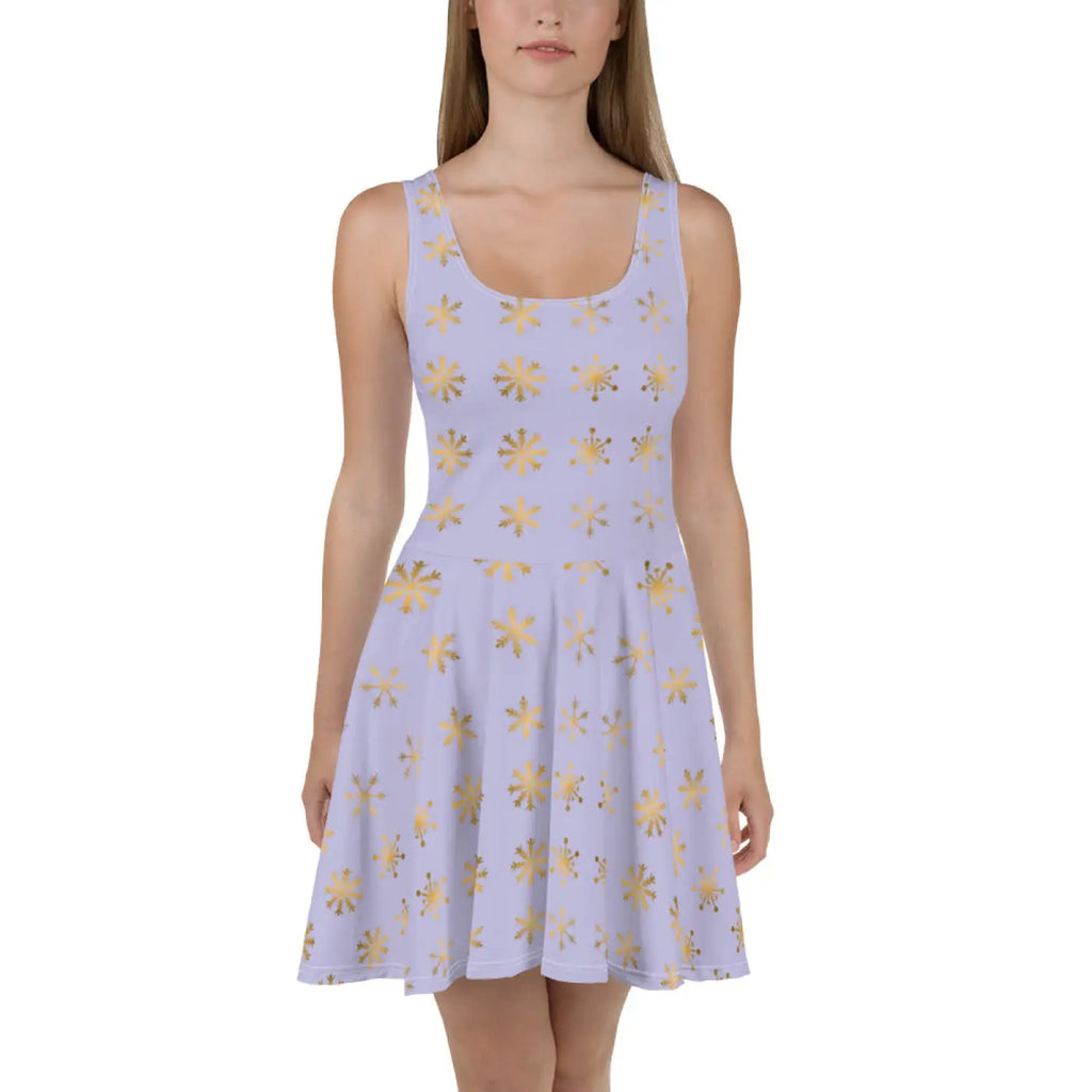 Snowflakes Purple Skater Dress - Flared Skirt Winter - DipaliZ