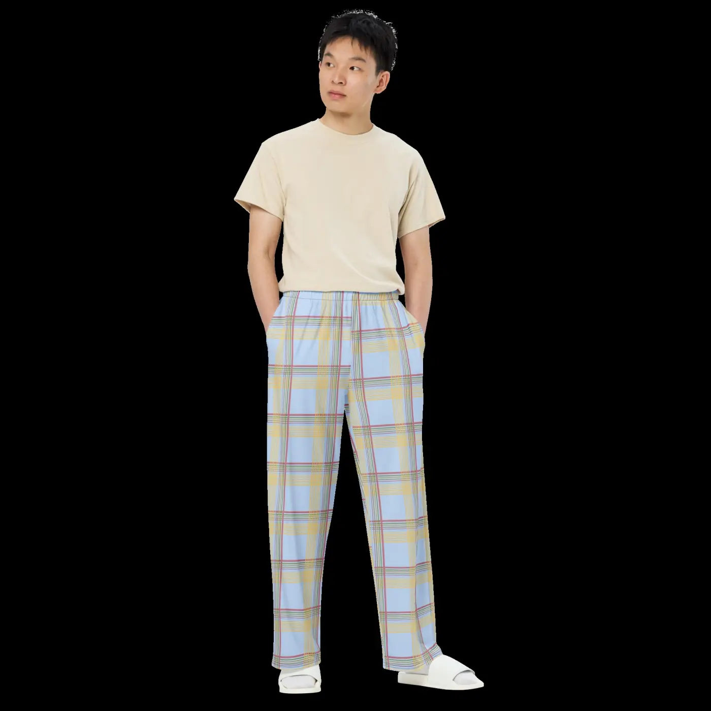 Wide Leg Pants - Blue Checkered Polyester Elastane - DipaliZ