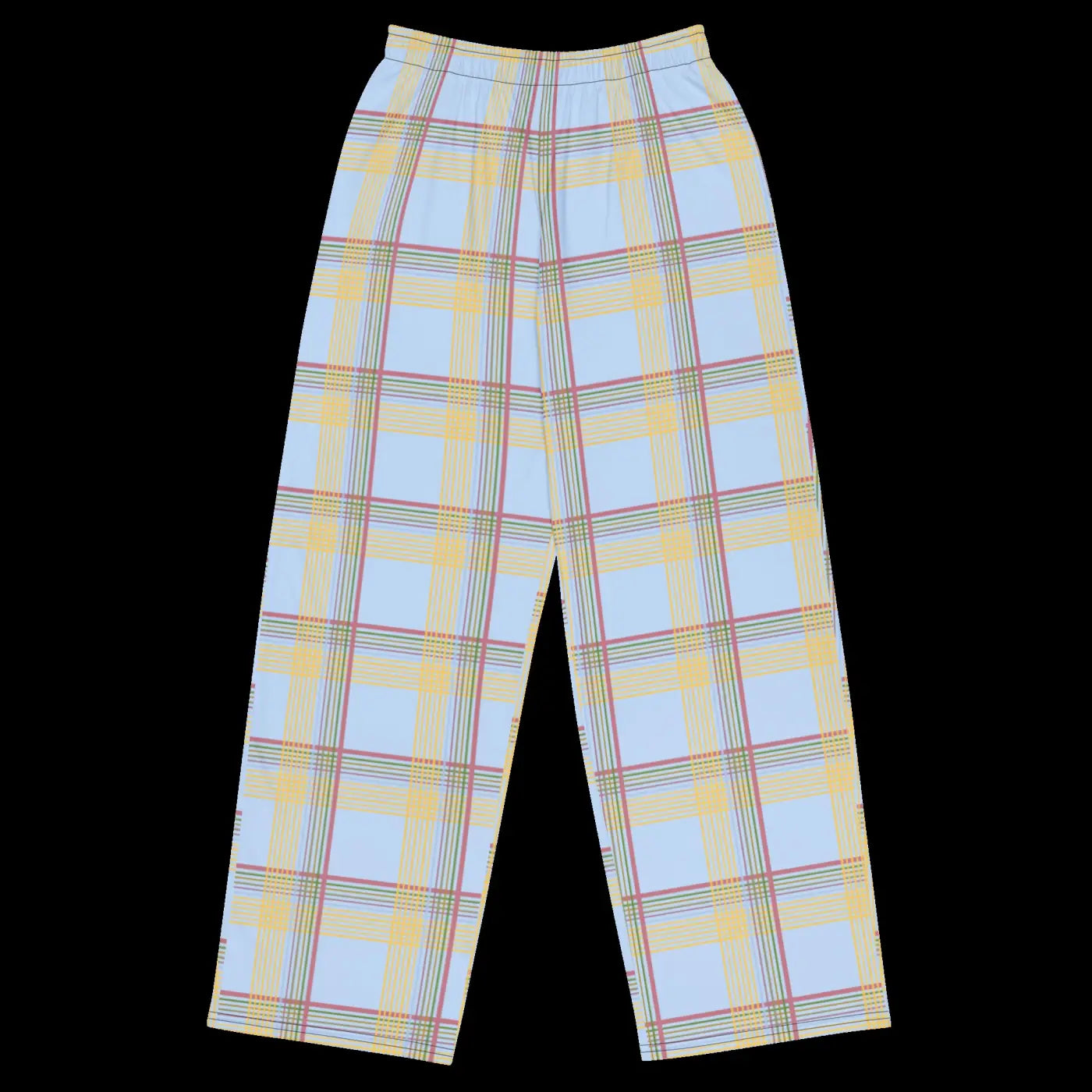 Wide Leg Pants - Blue Checkered Polyester Elastane - DipaliZ