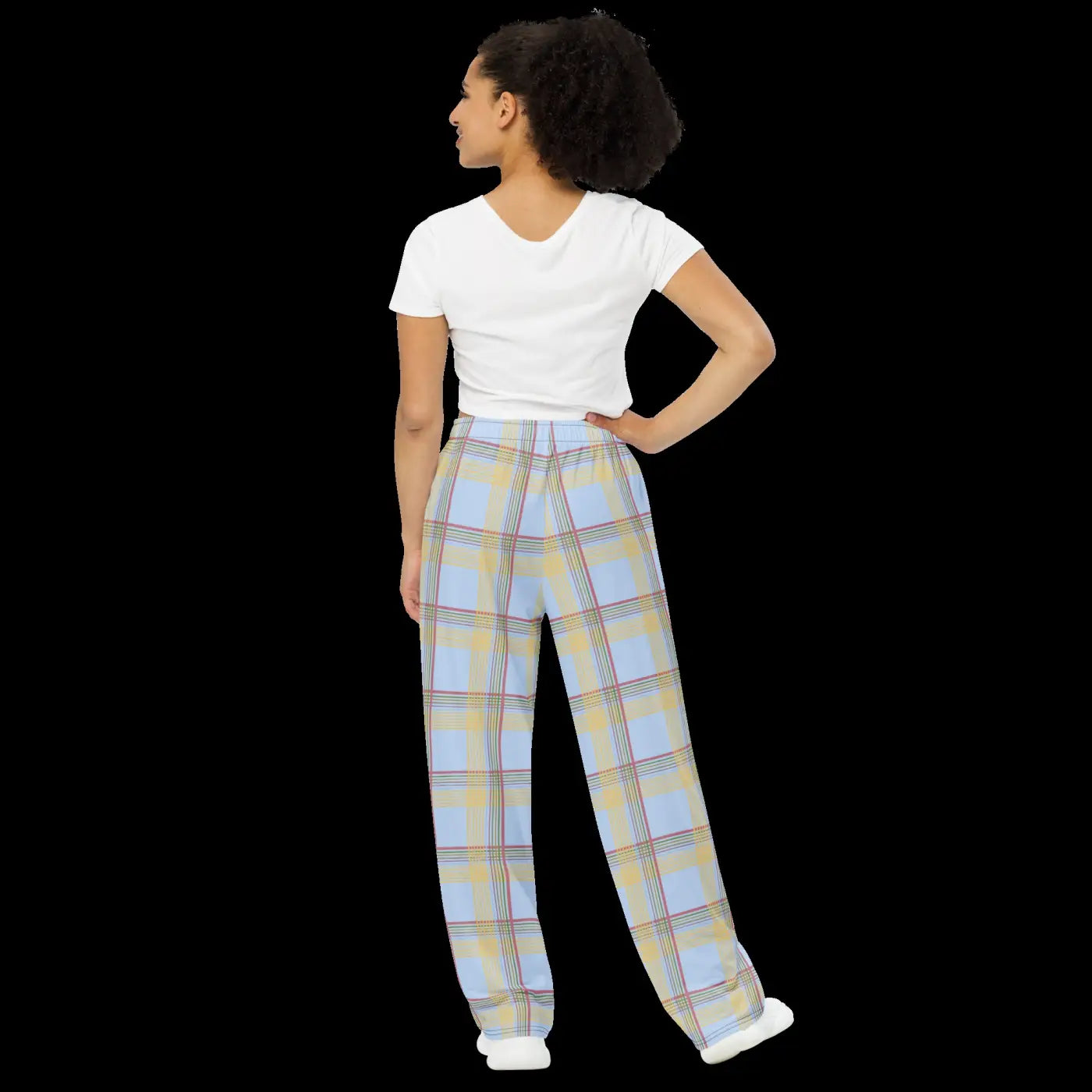 Wide Leg Pants - Blue Checkered Polyester Elastane - DipaliZ