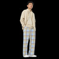Wide Leg Pants - Blue Checkered Polyester Elastane - DipaliZ