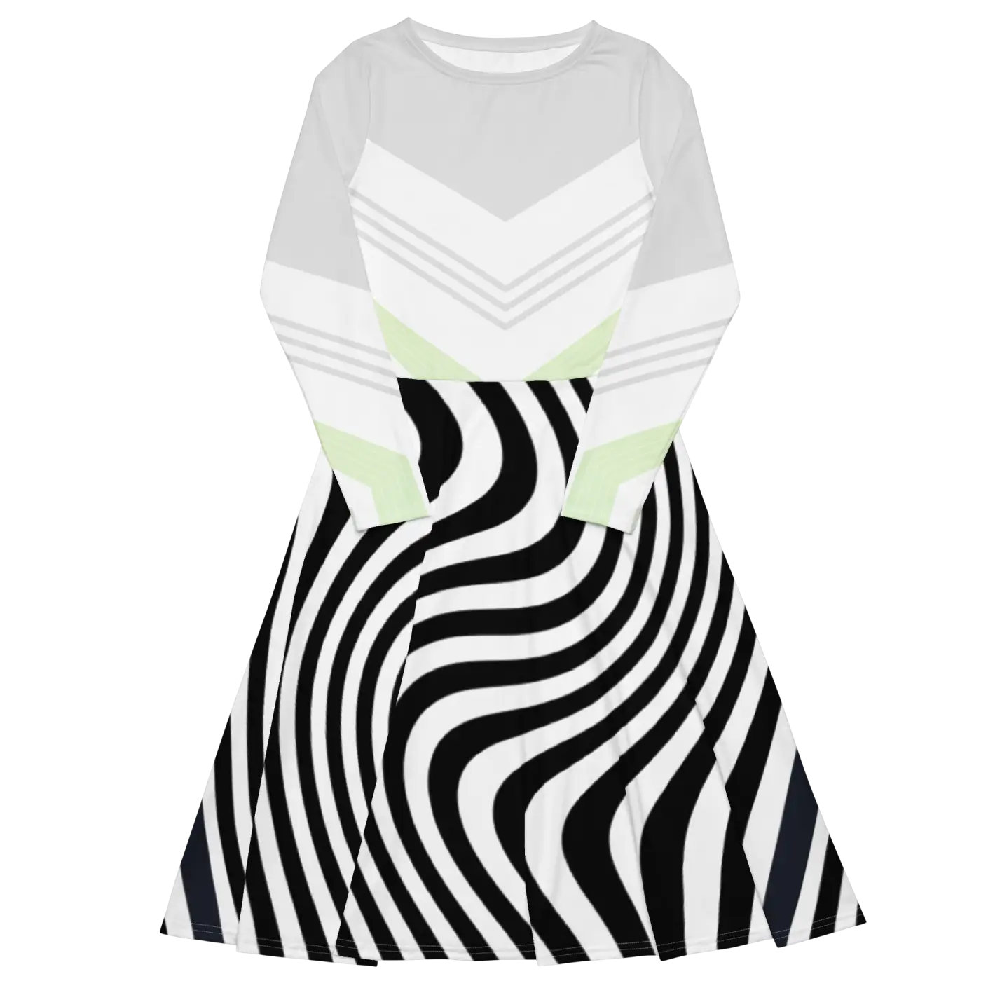 Swirling Black Stripes Long Sleeve Midi Dress - DipaliZ