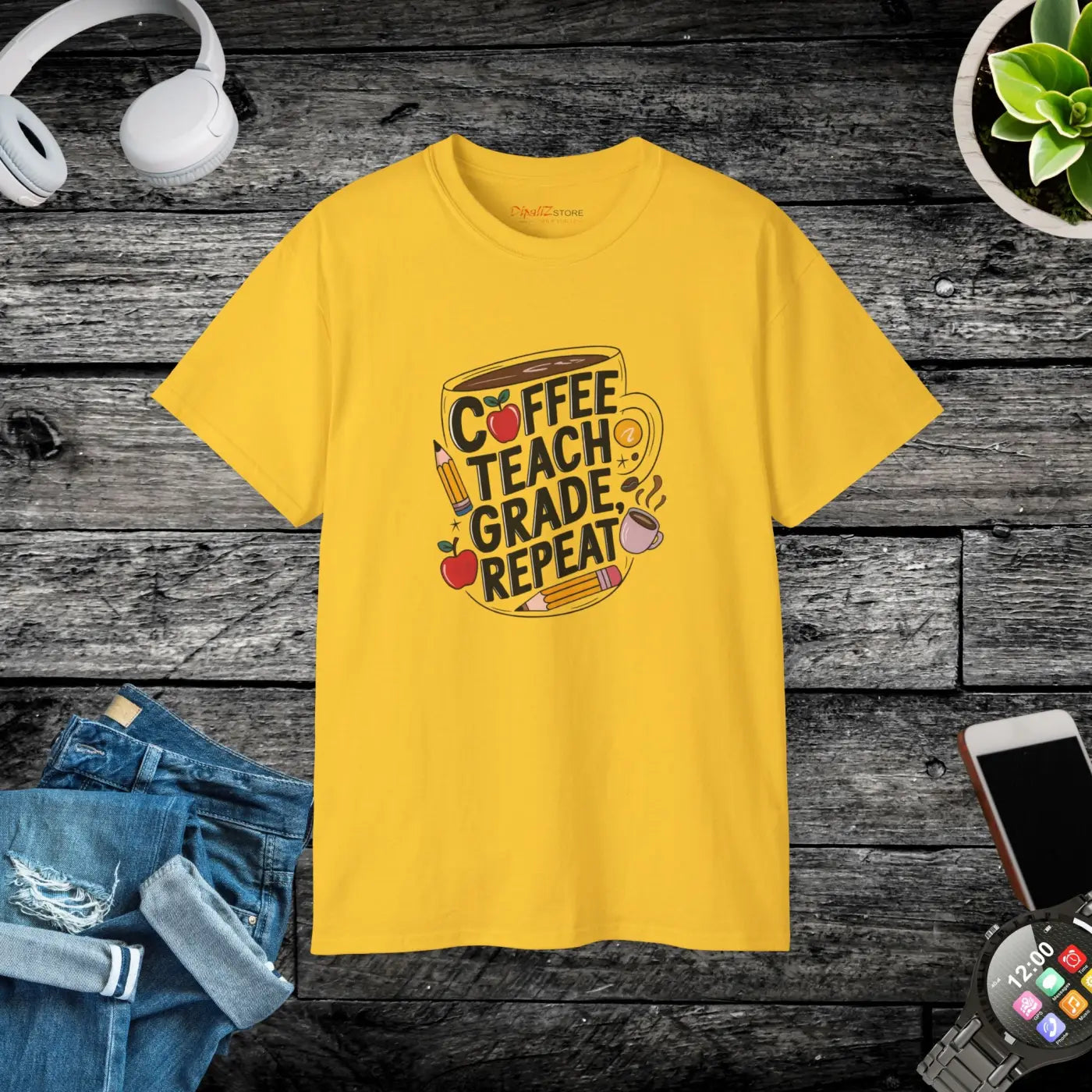 Coffee Teach Grade Repeat Teacher Tee - Women's Motivational - DipaliZ