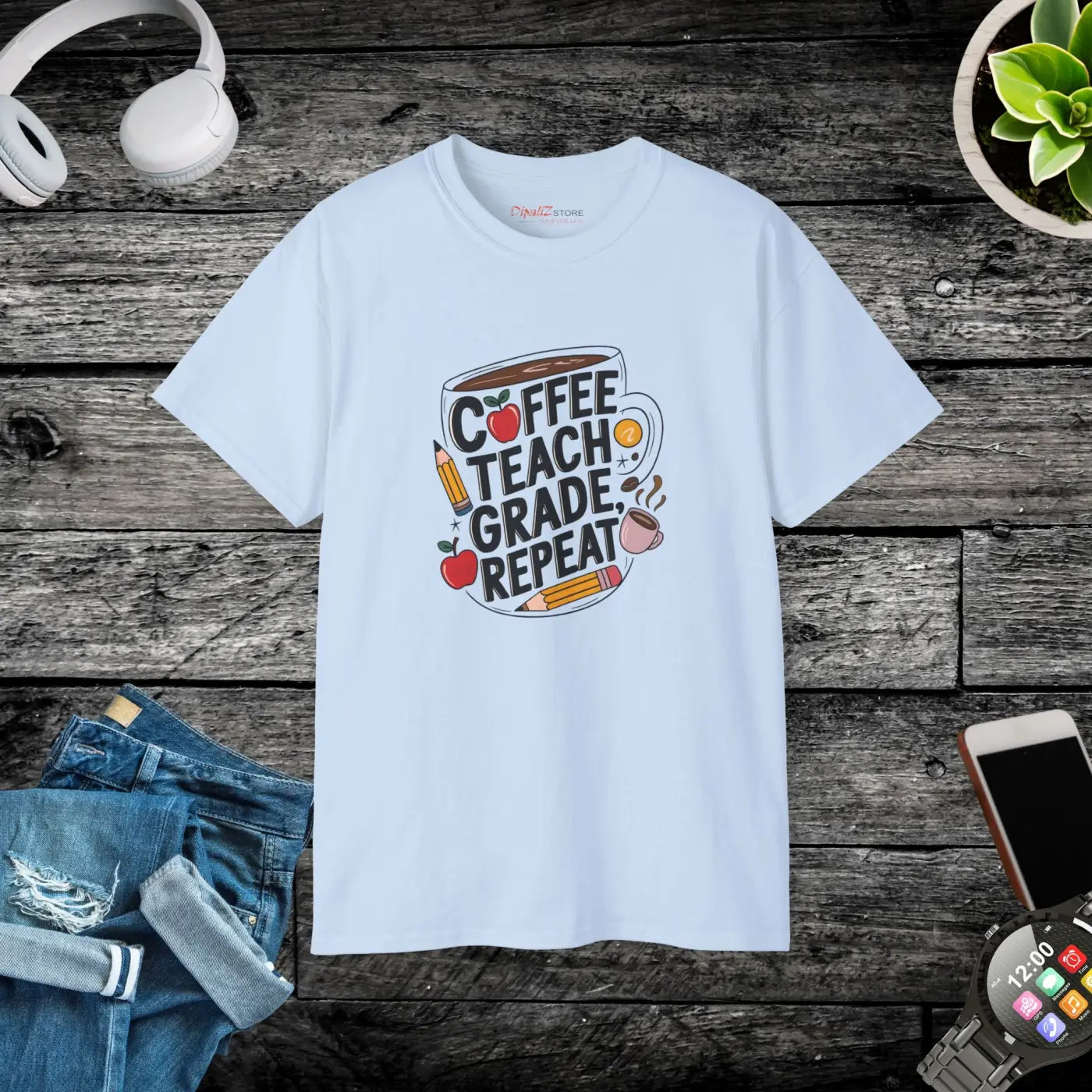 Coffee Teach Grade Repeat Teacher Tee - Women's Motivational - DipaliZ
