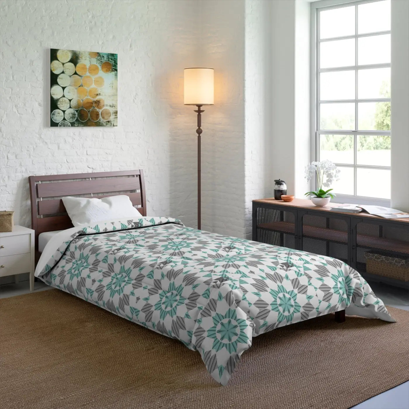 Grey Geometrical Pattern Quilt - Modern Bedding - DipaliZ