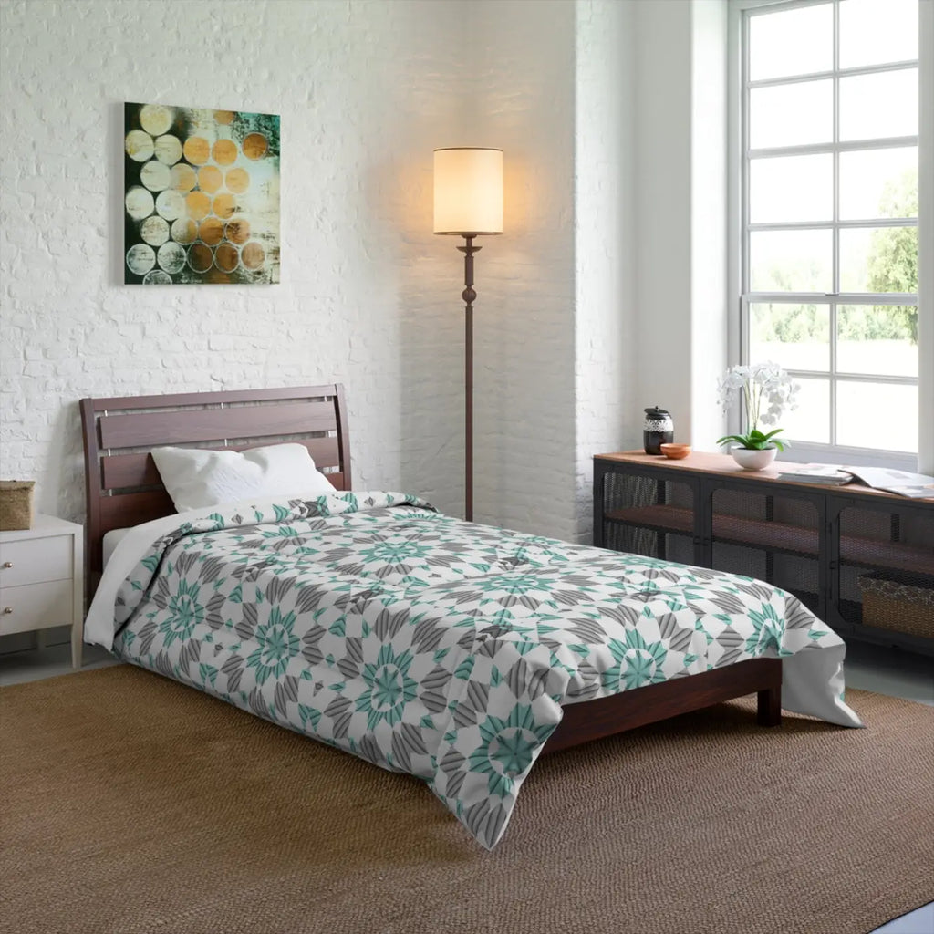 Grey Geometrical Pattern Quilt - Modern Bedding - DipaliZ