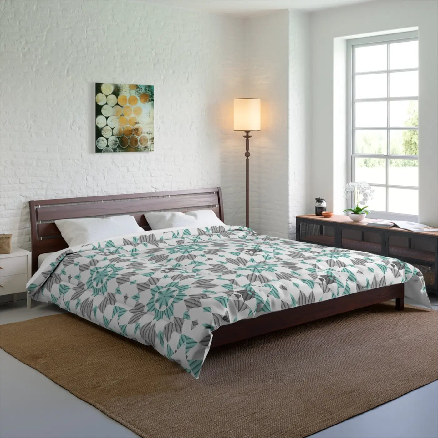 Grey Geometrical Pattern Quilt - Modern Bedding - DipaliZ