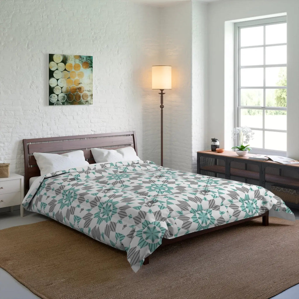 Grey Geometrical Pattern Quilt - Modern Bedding - DipaliZ