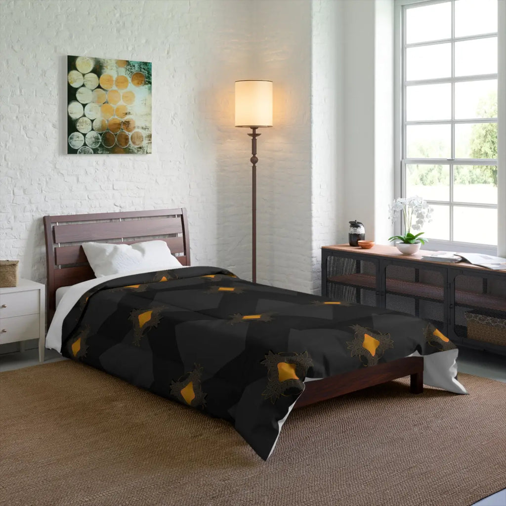Unique Gold Pattern Comforter - Cozy Grey Bedding - DipaliZ